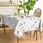 Horaldaily Spring Summer Tablecloth 60x84 Inch Rectangular, Birds Branch Floral Table Cover for Party Picnic Dinner Decor