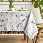 Horaldaily Spring Summer Tablecloth 60x84 Inch Rectangular, Birds Branch Floral Table Cover for Party Picnic Dinner Decor