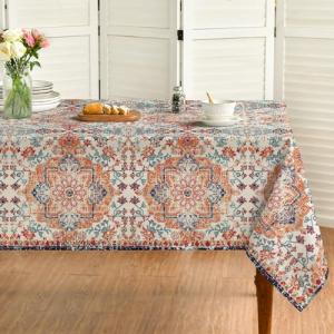 Horaldaily Boho Bohemia Style Tablecloth 60x84 Inch Rectangular, Vintage Country Rustic Farmhouse Magical Fall Orange Washable Seasonal Table Cover for Party Picnic Dinner Decor