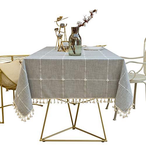 Vonabem Table Cloth Tassel Cotton Linen Table Cover for Kitchen Dinning Wrinkle Free Table Cloths Square (58''x58'', 4 Seats, Grey)