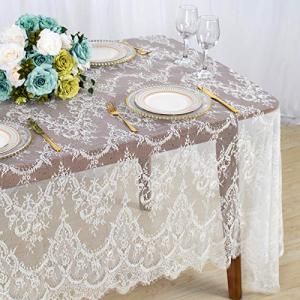 ShinyBeauty Lace Party Tablecloth White 2 Packs 60''x120'' Rustic Floral Fabric Rectangle Lace Table Cloth Baby Tea Party Tablecloths Fabric Tablecover Embroidered Eyelash Lace Tables Linen