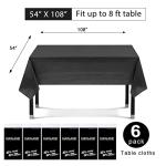 Eleclassi Black 6 Pack Premium Disposable Plastic Tablecloth 54 x 108 in - Plastic Table Cloth Disposable for Rectangle Table Up to 8 Feet - Black Rectangle Tablecloth