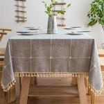 Vonabem Table Cloth Tassel Cotton Linen Table Cover for Kitchen Dinning Wrinkle Free Table Cloths Square (58''x58'', 4 Seats, Grey)