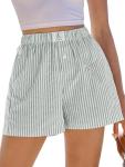 ANRABESS Boxer Shorts for Women Gingham Pajama 2025 Summer Casual Lounge Sleep Plaid Shorts Y2K Beach Bottoms Green White Stripe Large