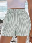 ANRABESS Boxer Shorts for Women Gingham Pajama 2025 Summer Casual Lounge Sleep Plaid Shorts Y2K Beach Bottoms Green White Stripe Large