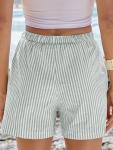 ANRABESS Boxer Shorts for Women Gingham Pajama 2025 Summer Casual Lounge Sleep Plaid Shorts Y2K Beach Bottoms Green White Stripe Large