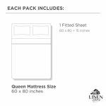 Linen Home 100% Cotton Percale Weave Fitted Sheet, Queen Size, White, 1 Deep Pocket Fitted Sheet, Fits Mattress Upto 16" Crisp and Cool Strong Bed Linen, 60"X80"+15"