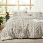 Bedsure Tufted Boho Comforter Set Twin Size - Linen Boho Bed Set, GentleSoft™ 2 Pieces Farmhouse Shabby Chic Embroidery Bedding, Gifts for Woman, Soft Jacquard Twin Comforter for All Seasons