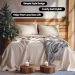 LBRO2M 100% Linen Sheet Set King Size,Bed Sheets 4 Piece Sets, Solid Color Natural Flax Bed Sheets Soft Breathable Bedding,16" Deep Pocket,All Season (King, Linen)