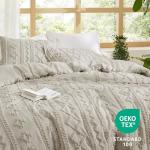 Bedsure Tufted Boho Comforter Set Twin Size - Linen Boho Bed Set, GentleSoft™ 2 Pieces Farmhouse Shabby Chic Embroidery Bedding, Gifts for Woman, Soft Jacquard Twin Comforter for All Seasons