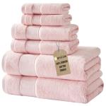 Marvione Bath Towels Set 6 Piece, 100% Turkish Cotton Highly Absorbent and Soft Towels for Bathroom 2 Bath Towels 2 Hand Towels 2 Washcloths, Pink
