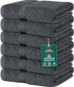 Utopia Towels 6 Pack Medium Bath Towel Set, 24 by 48 Inches, 500 GSM 100% Ring Spun Cotton, Lightweight and Highly Absorbent Quick Drying Premium Towels for Hotel, Spa and Bathroom, Grey