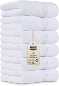 Utopia Towels 6 Pack Premium Hand Towels Set, 16 by 28 inches, 100% Ring Spun Cotton, Ultra Soft and Highly Absorbent 600GSM Towels for Bathroom, Gym, Shower, Hotel, and Spa, White