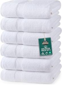 Utopia Towels 6 Piece Premium Hand Towels Set, 16 by 28 inches, 100% Ring Spun Cotton, Lightweight and Highly Absorbent Towels for Bathroom, Travel, Camp, Hotel, and Spa, White