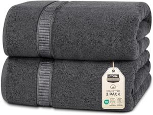 Utopia Towels Luxurious Jumbo Bath Sheet 2 Piece, 600 GSM, 35 by 70 Inches, 100% Ring Spun Cotton, Highly Absorbent and Quick Dry Extra Large Bath Towel, Super Soft Towel, Grey