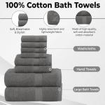 QUBA LINEN Pack of 8 Towels Set, 2 Large Bath Towels, 2 Hand Towels, 4 Wash Cloths, 100% Cotton, Lighter Weight, Quicker to Dry, Super Absorbent, Perfect for Bathroom (Grey)