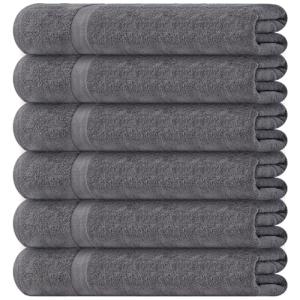 White Classic Wealuxe Grey Towels for Bathroom 6 Pack, Cotton Bath Towel Set for Hotel, Gym, Spa, Soft Extra Absorbent Quick Dry 24x50 Inch
