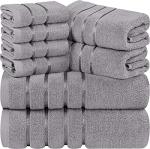 Utopia Towels 8 Piece Luxury Towel Set, 2 Bath, 2 Hand, and 4 Wash Cloths, 600 GSM Ring Spun Cotton, Highly Absorbent Viscose Stripe Towels, Ideal for Everyday use, Cool Grey