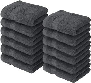 Utopia Towels 12 Pack Premium Wash Cloths Set, 12 by 12 Inches, 100% Cotton Ring Spun, Highly Absorbent and Soft Feel Essential Washcloths for Bathroom, Spa, Gym, and Face, Grey