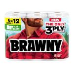 Brawny Tear-A-Square 3-Ply Paper Towels, 6 Double Rolls = 12 Regular Rolls, Strong, Absorbent, and Durable with 3 Sheet Sizes (Quarter, Half, Full)