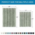 H.VERSAILTEX Sage Bathroom Rugs, Bath Mat Set of 2 Extra Thick Chenille Striped Pattern Shaggy Bath Rugs for Bath Room, Non Skid Bath Mats for Bathroom Floor (32 x 20 Plus 24 x 17 - Inches)