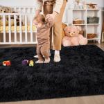 Merelax Soft Area Rug for Livingroom Bedroom, Machine Washable 4x6 Black Rugs Fluffy Shaggy Bedside Rug, Non Slip Indoor Carpet for Nursery Kids Room Home Decor Aesthetic