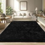 Merelax Soft Area Rug for Livingroom Bedroom, Machine Washable 4x6 Black Rugs Fluffy Shaggy Bedside Rug, Non Slip Indoor Carpet for Nursery Kids Room Home Decor Aesthetic