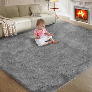 5X8 Ultra Soft Rug for Living Room, 5X8 Fluffy Shag Area Rug for Bedroom, Modern Shaggy Carpets Fuzzy Rug for Teens Dorm Nursery Home Decor Aesthetic, Upgrade Anti-Skid Durable, Grey