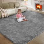 5X8 Ultra Soft Rug for Living Room, 5X8 Fluffy Shag Area Rug for Bedroom, Modern Shaggy Carpets Fuzzy Rug for Teens Dorm Nursery Home Decor Aesthetic, Upgrade Anti-Skid Durable, Grey