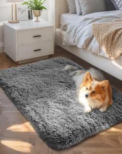Ophanie Small Rug Upgrade Non Slip Throw Bedside Area Rugs, Fluffy Soft Grey Mini Bedroom Carpet, Affordable Door Entryway Indoor Inside Front Entrance Dog 2x3 Mat, Home Decor Aesthetic, Nursery