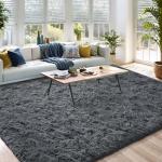 DweIke Fluffy Dark Grey 4x6 Area Rugs for Bedroom Living Room, Soft Plush Shaggy Deep Gray Girls Boys Kids Rug, Non-Slip and Machine Washable Carpet for Dorm Nursery Classroom Decor