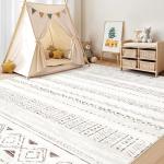 Large Living Room Area Rug 5x7: Soft Machine Washable Boho Moroccan Farmhouse Rugs for Bedroom Under Dining Table - Non-Slip Neutral Morden Indoor Floor Carpet for Home Office - Brown/Cream