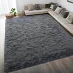 DweIke Fluffy Dark Grey 4x6 Area Rugs for Bedroom Living Room, Soft Plush Shaggy Deep Gray Girls Boys Kids Rug, Non-Slip and Machine Washable Carpet for Dorm Nursery Classroom Decor