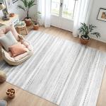 Boraya Area Rugs for Living Room: 5x7 Washable Boho Rug for Bedroom Large Neutral Bohemian Moroccan Farmhouse Geometric Dining Room Rugs Ultra Soft Floor Carpet Indoor for Home Office - Grey