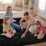 FinRèc Soft Black Rugs for Bedroom Living Room, 4x6 Feet Modern Indoor Fluffy Shaggy Area Rug, Non-Slip Fuzzy Furry Rug for Nursery Kids Room Dorm Room Home Decor, High Pile Plush Floor Carpet