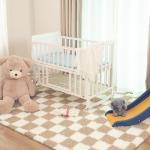 Super Soft Rug for Bedroom, 5x7 Ft Beige and White Area Rug Classic Checkered Shaggy Anti-Skid High Pile Soft Fluffy Rug Fuzzy Carpet for Living Room Bedroom Kids Room Nursery, Dorm Home Decor