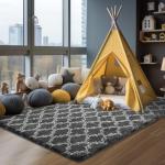 Puremy Shag Area Rug 5x7 Feet Extra Soft Rugs for Living Room, High Pile Indoor Carpet for Bedroom, Playroom, Nursery, Home Decor, Geometric, Dark Grey/White