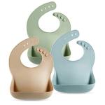 PandaEar Set of 3 Silicone Baby Bibs Waterproof, Soft, Unisex, 10-72 Months (Brown/Blue/Green)