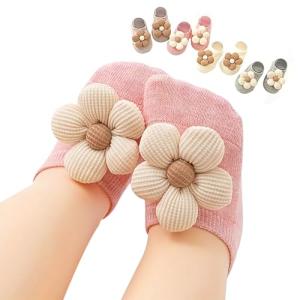 KEAINVRN 4Packs Baby Girls Socks,Flower Non-Slip Grips for Babies Toddler Princess Low Cut Socks Baby Christmas Gifts (US, Age, 0 Months, 6 Months, multicolor)