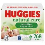 Huggies Natural Care Sensitive Baby Wipes, Unscented, Hypoallergenic, 99% Purified Water, 12 Flip-Top Packs (768 Wipes Total), Packaging May Vary