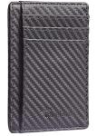 Travelambo Front Pocket Minimalist Leather Slim Wallet RFID Blocking Carbon Fiber Texture(Gray)