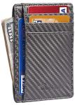 Travelambo Front Pocket Minimalist Leather Slim Wallet RFID Blocking Carbon Fiber Texture(Gray)