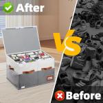 Supowin Shoe Organizer for Closet, Foldable Shoe Storage Bins with Lid & Adjustable Dividers, Fabric Shoe Box Storage Containers with Four Reinforced Handles, Fits 16 Pairs, 1 Pack, Grey