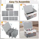 Supowin Shoe Organizer for Closet, Foldable Shoe Storage Bins with Lid & Adjustable Dividers, Fabric Shoe Box Storage Containers with Four Reinforced Handles, Fits 16 Pairs, 1 Pack, Grey