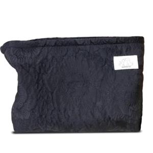 HAPPYHEIDI Large Floral Black Quilted Makeup Bag Cosmetic Toiletry Travel Pouch Purse Organizer, Canvas Lined, Embroiddered Flowers