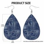 Denim Material Patchwork Teardrop Double-sided Leather Earrings Fabric Apparel Indigo Miscellaneous for Women Fashion and Valentine Birthday Party Gift