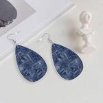 Denim Material Patchwork Teardrop Double-sided Leather Earrings Fabric Apparel Indigo Miscellaneous for Women Fashion and Valentine Birthday Party Gift
