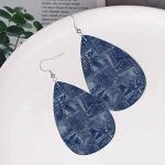 Denim Material Patchwork Teardrop Double-sided Leather Earrings Fabric Apparel Indigo Miscellaneous for Women Fashion and Valentine Birthday Party Gift