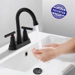 Bathroom Faucets for Sink 3 Hole, Hurran 4 inch Matte Black with Pop-up Drain and 2 Supply Hoses, Stainless Steel Lead-Free 2-Handle Centerset Faucet for Sink Vanity
