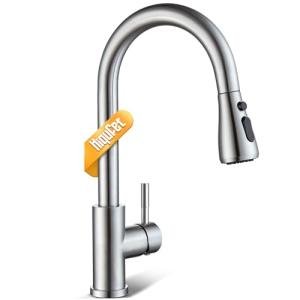 Hiqufet Kitchen Faucet with Pull Down Sprayer, Brushed Nickel High Arc Single Handle Kitchen Sink Faucet for Pot Filler, Stainless Steel Commercial Modern Rv Farmhouse Camper Laundry Bar Sink Faucets